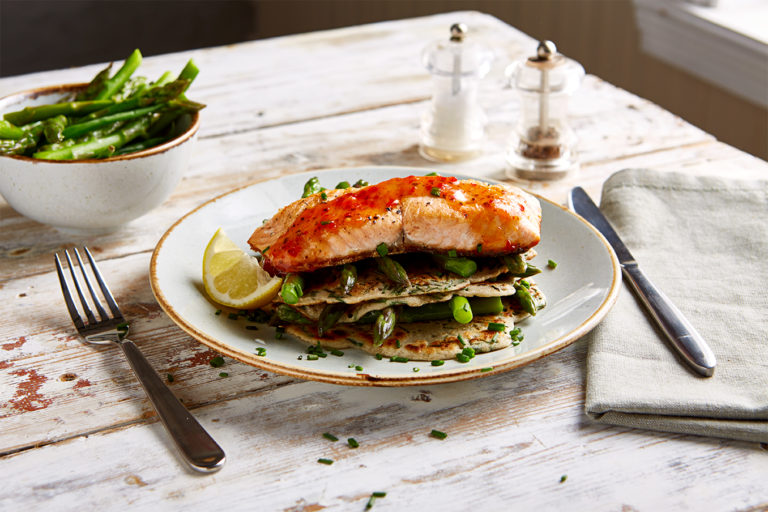 IDEAL FOR SHROVE TUESDAY: BUCKWHEAT PANCAKES WITH SALMON & ASPARAGUS