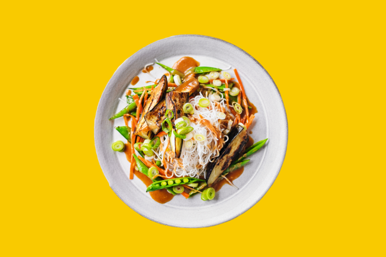 Recipe: Stir Fried Rice Noodles With Aubergine & A Peanut Dressing