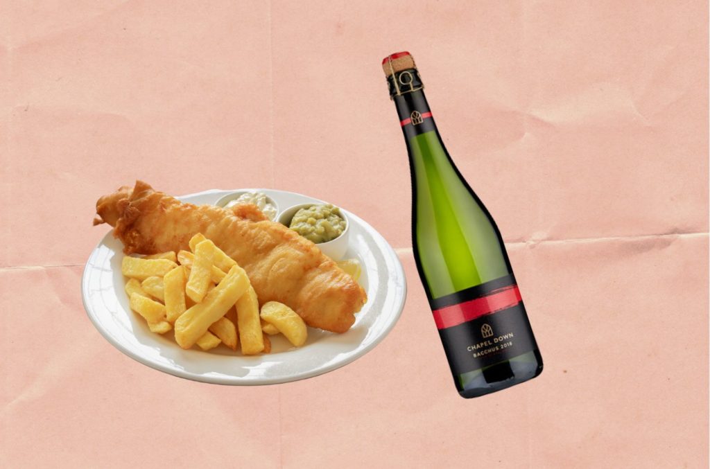 WHAT TO DRINK WITH FISH & CHIPS: ENGLISH SPARKLING ‘CHAPEL DOWN SPARKLING BACCHUS 2018’