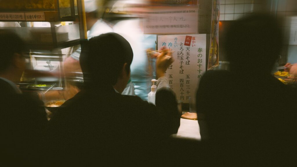 eating noodles in japan