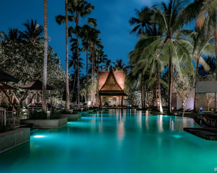 twin pams resort at night